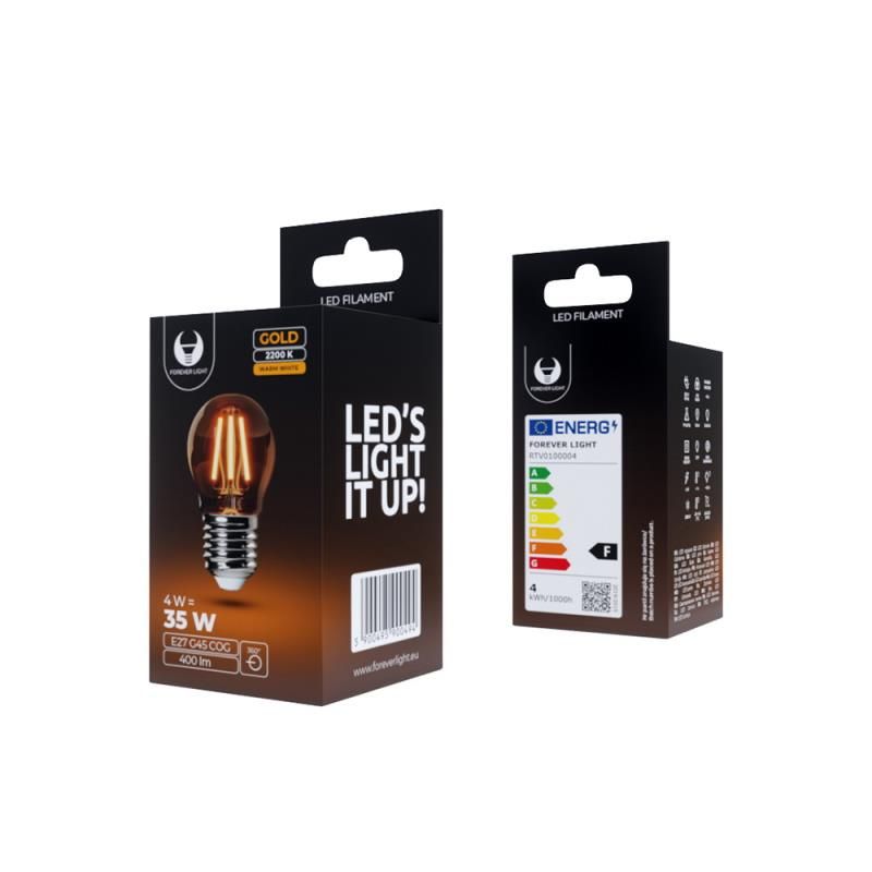 LED žárovka Forever E27 G45 4W COG gold teplá bílá (2200K) RTV0100004
