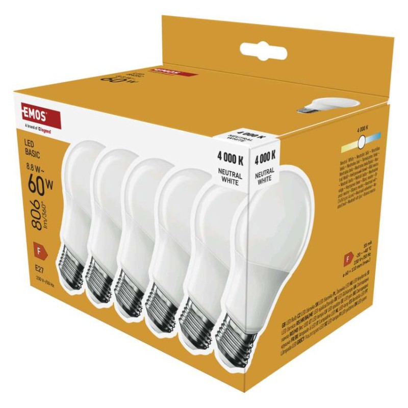 LED žiarovka Basic A60 / E27 / 8,8 W (60 W) / 806 lm / Neutrálna biela 8592920144107