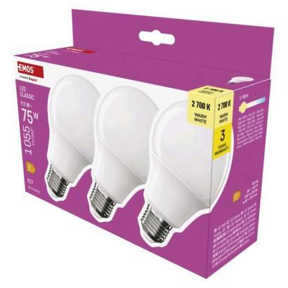 LED žiarovka Classic A60 / E27 / 9,5 W (75 W) / 1055 lm / Teplá biela 8592920126837