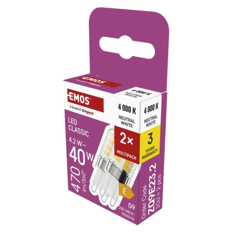LED žiarovka Classic JC / G9 / 4,2 W (40 W) / 470 lm / Neutrálna biela / 2 ks 8592920151860