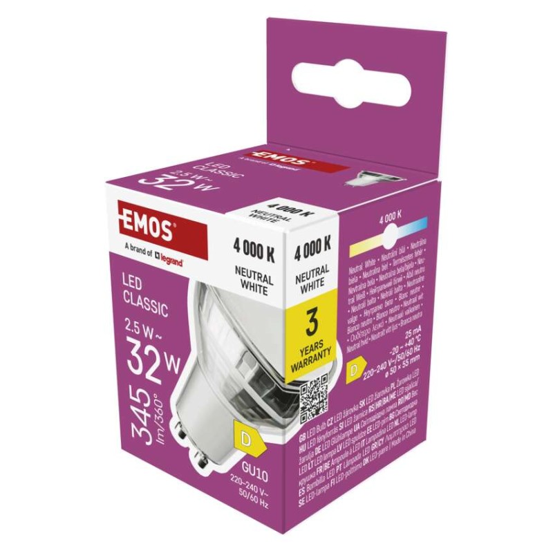 LED žiarovka Classic MR16 biela/ GU10 / 2.5 W (32 W) / 345 lm / Neutrálna biela