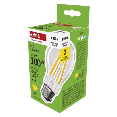 LED žiarovka Filament A60 / E27 / 10,5 W (100 W) / 1521 lm / Neutrálna biela 8592920129920