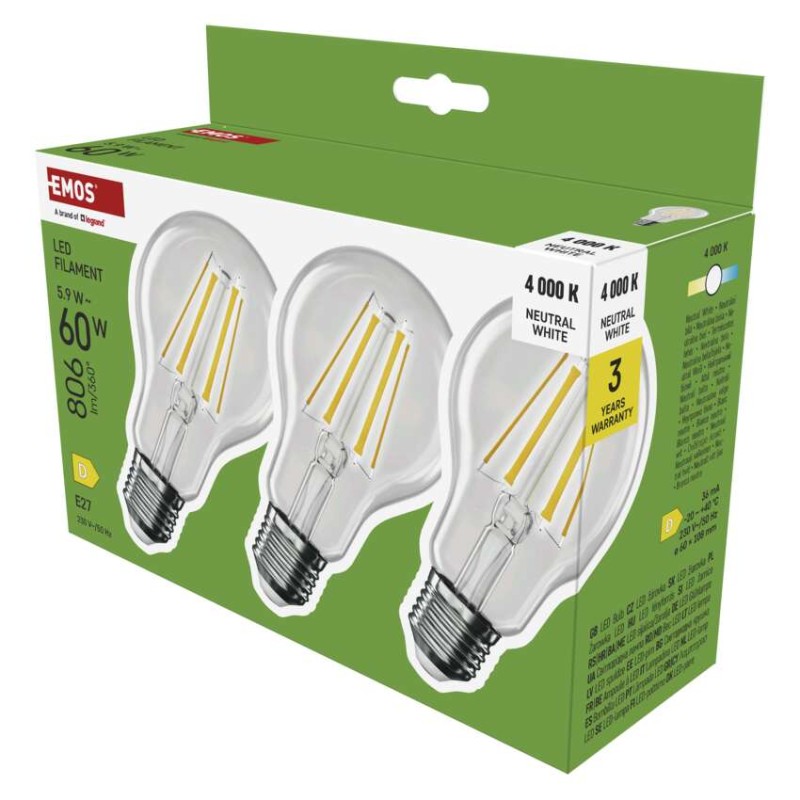 LED žiarovka Filament A60 / E27 / 5,9 W (60 W) / 806 lm / Neutrálna biela 8592920142738