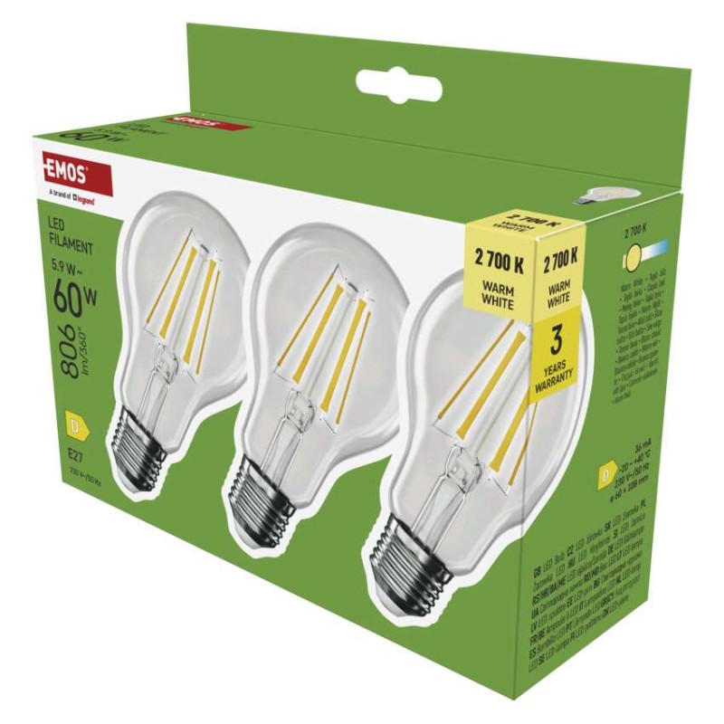 LED žiarovka Filament A60 / E27 / 5,9 W (60 W) / 806 lm / Teplá biela 8592920142691