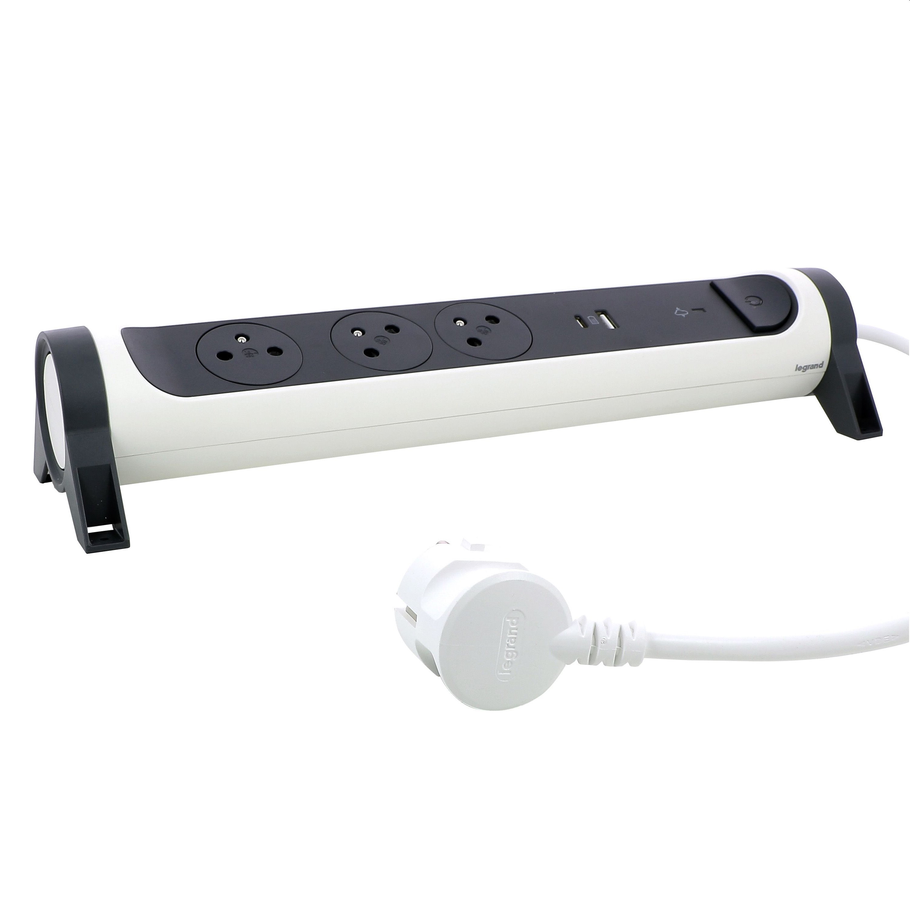 Legrand Predlžovačka Prémium 3x2P+T prepäťová ochrana USB A+C 1,5m kábel biela/tmavosivá 049416