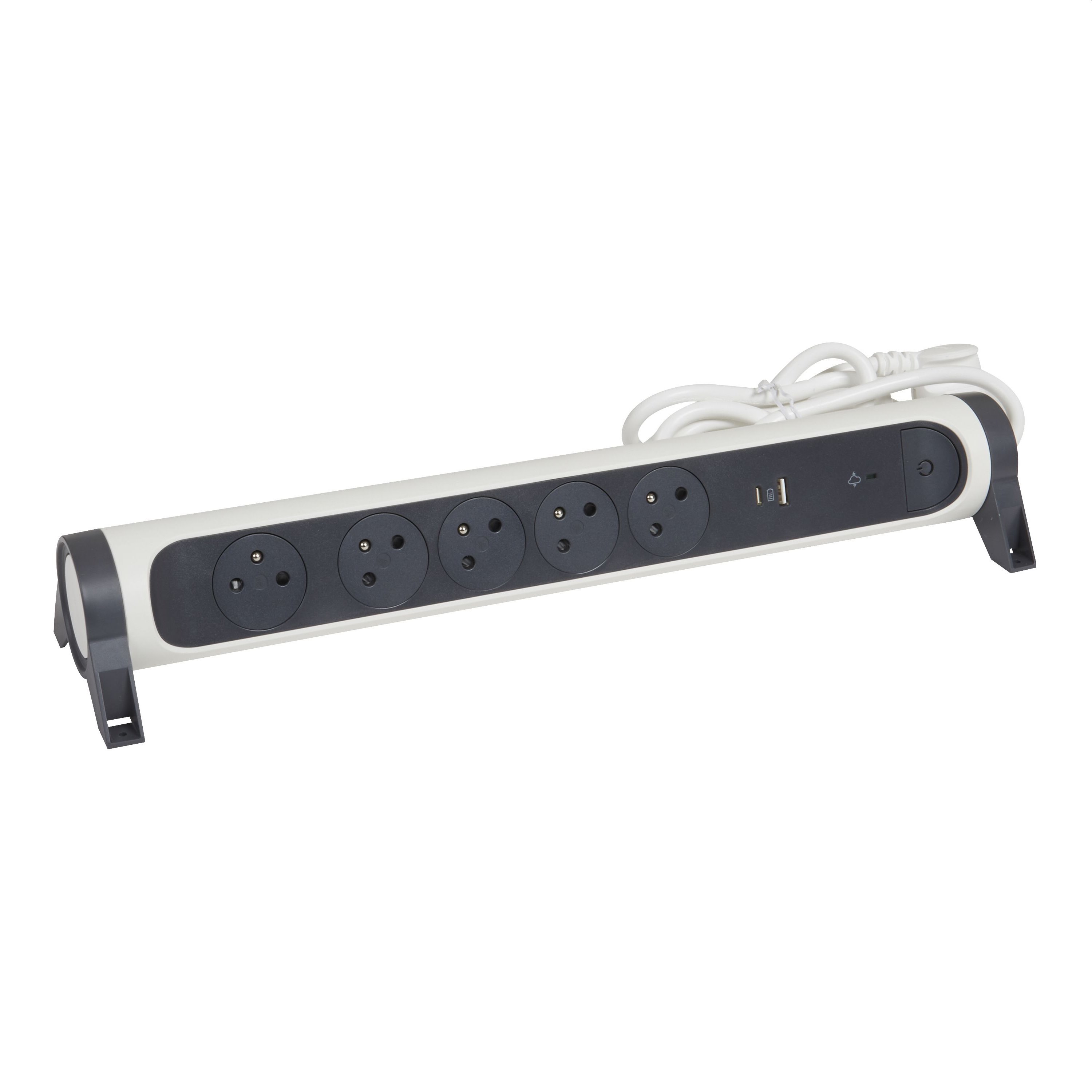 Legrand Predlžovačka Prémium 5x2P+T prepäťová ochrana USB A+C 1,5m kábel biela/tmavosivá 049420