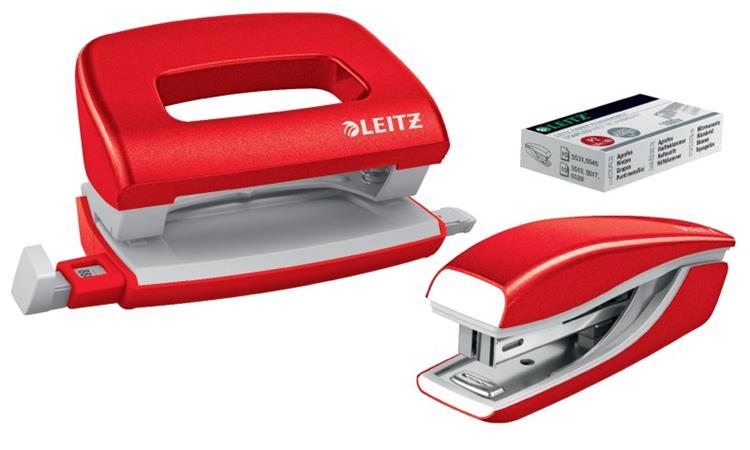 LEITZ Set mini sešívačky a děrovačky WOW, červená 55612026
