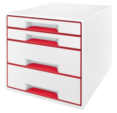 LEITZ Zásuvkový box WOW CUBE, 4 zásuvky, bíla/červená 52132026