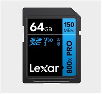 Lexar SDXC 800x Pro UHS-I cards, C10 (V30) U3, R150, 64GB LSD0800P064G-BNNNG