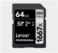 Lexar SDXC Pro 1667X UHS-II U3 R250/W120 (V60) 64GB LSD64GCB1667