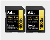 Lexar SDXC Pro 1800x U3 UHS-II R280/W210 (V60) 64GB - 2pack LSD1800064G-B2NNU