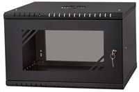 LEXI 19" nástěnný rozvaděč Basic 6U, šířka 520mm, hloubka 350mm, skleněné dveře, bez zad, černý LX19-6U-350GB