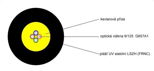 LEXI opt. kabel 4x9/125 DROP FTTx, SM, G.657A1, LSOH, UV stabilný, samonosný, metráž, čierny