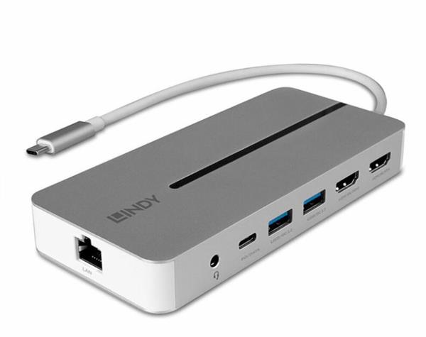 Lindy Dokovacia Stanica USB 3.1 Typ C, 2xHDMI (Dual Display), 2xUSB 3.0, Gigabit LAN, (PD 3.0 100W), 0.25m L43360