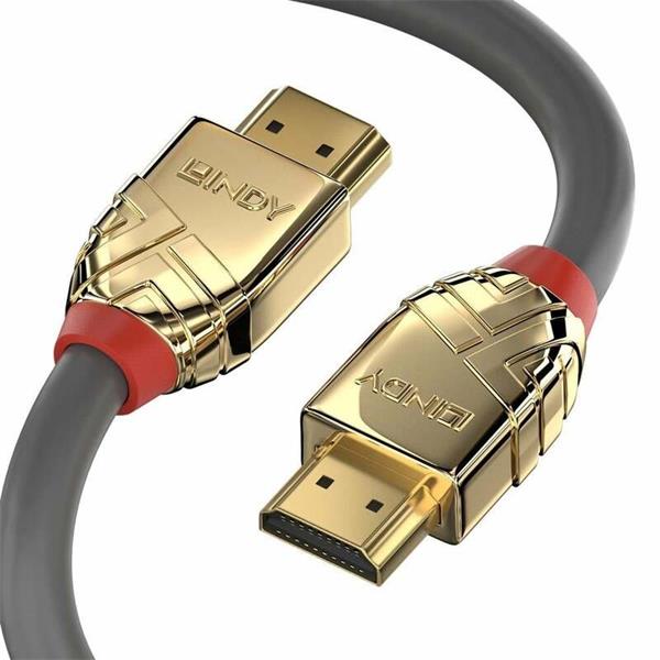 Lindy HDMI M/M 2m, Ultra High Speed+Eth, 4K@60Hz, HDMI 2.0, 18G, G pozl. kon., sivý, Gold Lin L37862