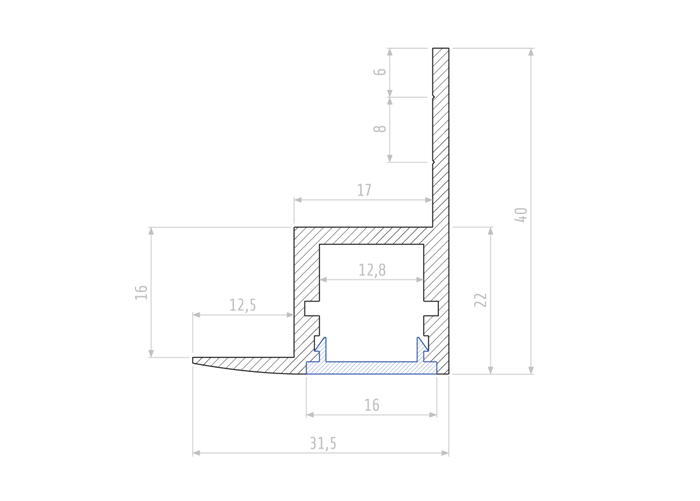 Lišta L XC08 pre LED pásy, do kazetových stropov a SDK, strieborná, 1m LISTA L XC08