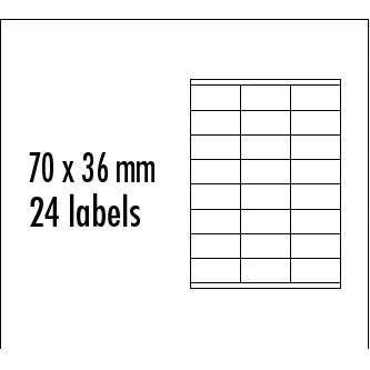 Logo etikety 70mm x 36mm, A4, matné, žlté, 24 etikety, balené po 10 ks, pre atramentové a laserové 32258