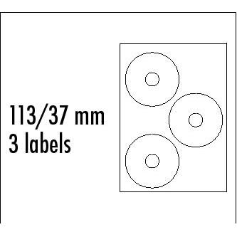 Logo etikety na CD 113/37mm, A4, matné, biele, 3 etikety, 140g/m2, balené po 10 ks, pre atramentové 32331