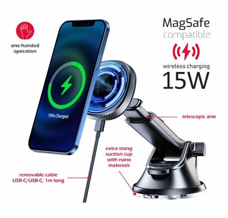 MAGNETICKÝ DRŽÁK DO AUTA SWISSTEN S BEZDRÁTOVÝM NABÍJENÍM 15W DASHBOARD (MagSafe compatible) 65010610