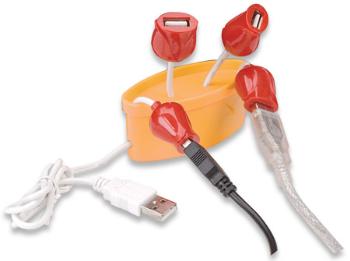 Manhattan Hub, 4x USB 2.0 port, prevedenie Flower Pot (kvetináč), červená/žltá 161510