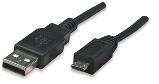 Manhattan kábel, USB 2.0 A / Micro-B, 0.5m, čierny, plast