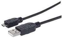Manhattan kábel, USB 2.0 A / Micro-B, 1.8m, čierny, plast
