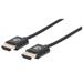MANHATTAN Ultra-thin High Speed HDMI Cable with Ethernet, HEC, ARC, 3D, 4K, HDMI Male to Male, Shielded, Black, 0 394406