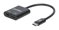 MANHATTAN USB 2.1 Sound Adapter, USB Type-C to C/F (audio) & C/F (PD) black, Retail Box 153348