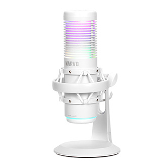 Marvo, herný/streamovací mikrofón, BLAST 60 White, biely, RGB podsvietenie, vstup pre slúchadlá MIC-07 WH