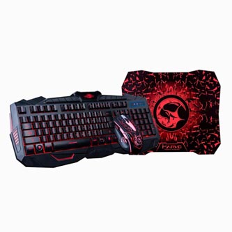 Marvo Sada klávesnica KM400, herná, čierna, drôtová (USB), US, s hernou myšou a podložkou, membráno KM400+G1