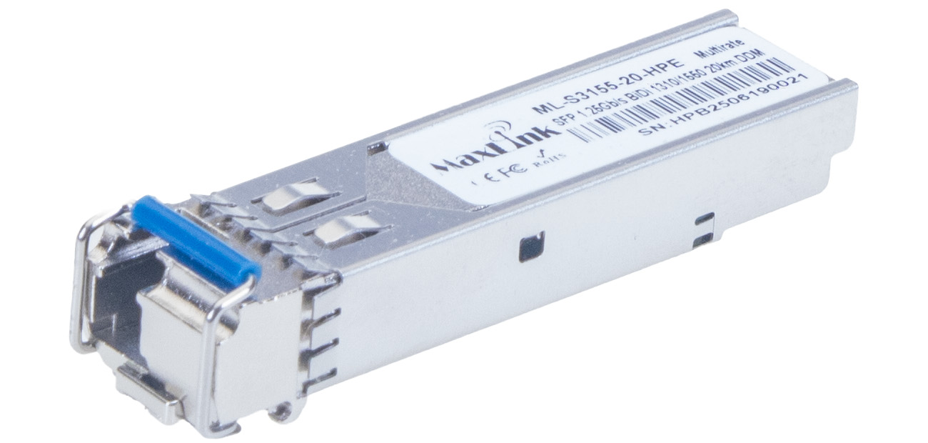 MaxLink 1.25G SFP optický HP modul, WDM(BiDi), SM, Tx 1310/Rx1550nm, 20km, 1x LC konektor, DDM, HPE ML-S3155-20-HPE
