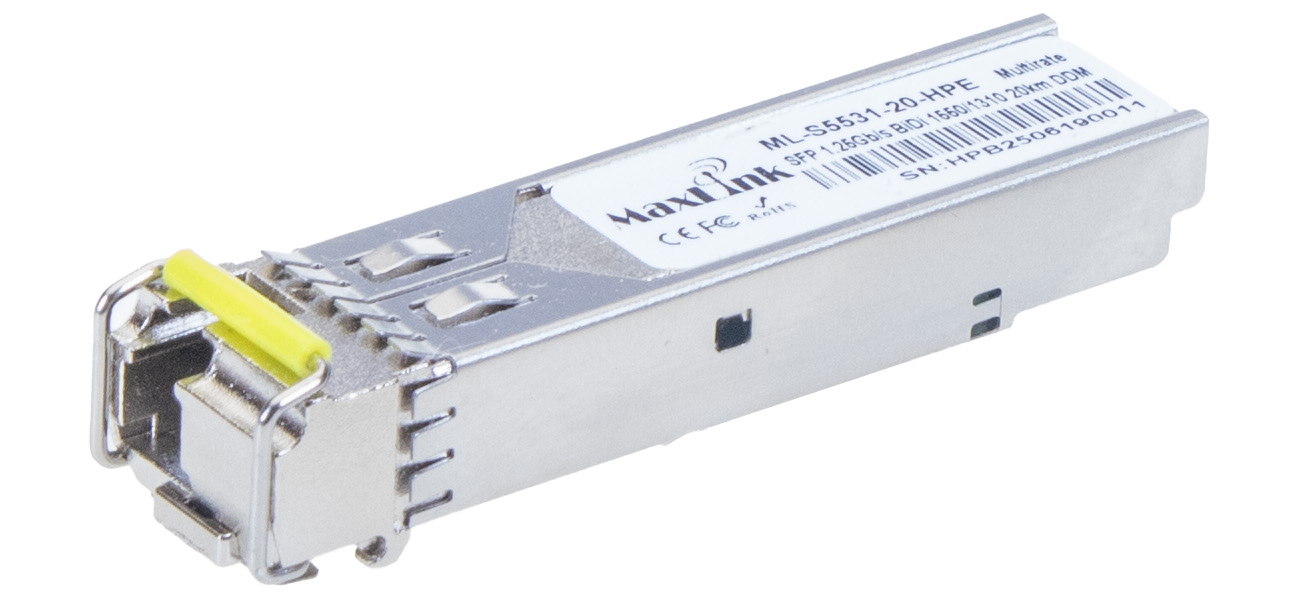 MaxLink 1.25G SFP optický HP modul, WDM(BiDi), SM, Tx 1550/Rx1310nm, 20km, 1x LC konektor, DDM, HPE ML-S5531-20-HPE