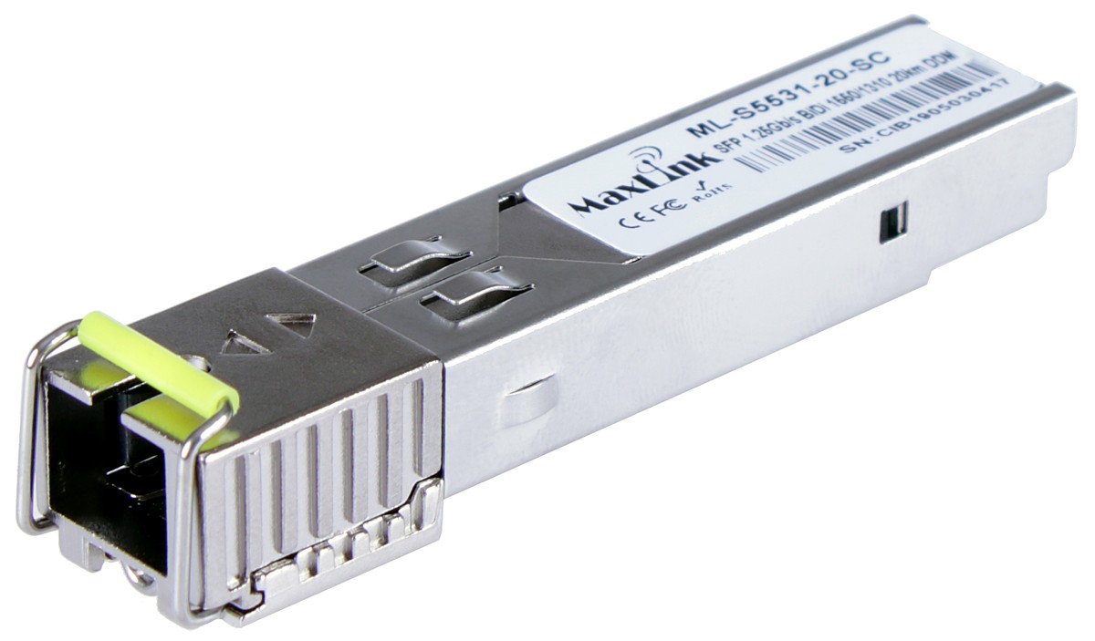 MaxLink 1.25G SFP optický modul, WDM(BiDi), SM, Tx 1550/Rx1310nm, 20km, 1x SC konektor, DDM ML-S5531-20-SC