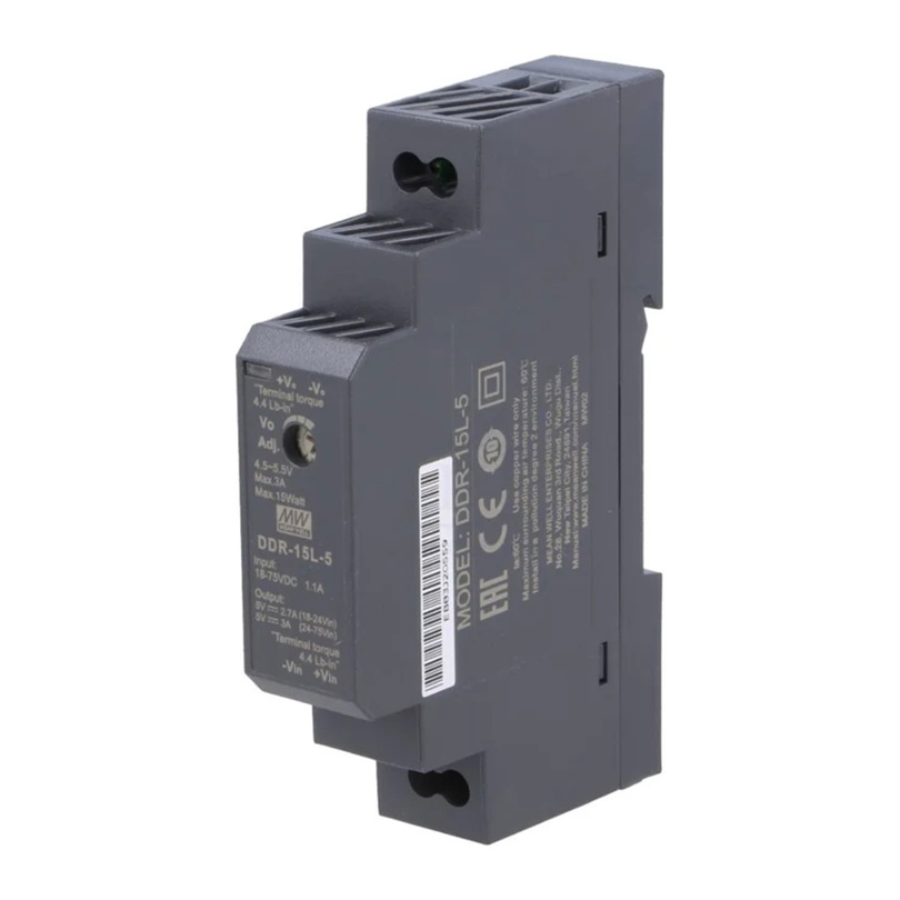 MEANWELL - DDR-15L-5 - Průmyslový měnič napětí z 18-75V na 5V 15W na DIN