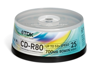 Média CD-R TDK 700MB 52x 25-cake t18767