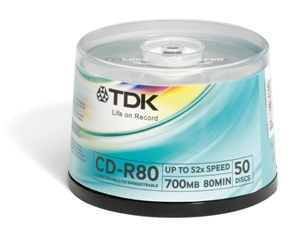 Média CD-R TDK 700MB 52x 50-cake t18770