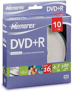 Média DVD+R Memorex 4.7GB 16x, CakeBox, 10-pack