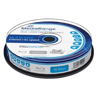 Mediarange BD-R, Dual Layer 50GB, cake box, MR509, 6x, 10-pack, pre archiváciu dát MR 509