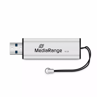 MediaRange USB flash disk, USB USB 3.0 (3.2 Gen 1), 16GB, strieborný, MR915, USB A, s pútkom, vysúv