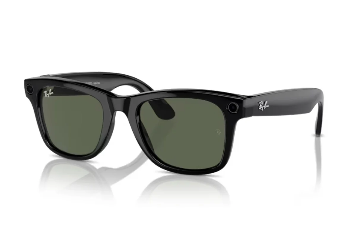 Meta Ray-Ban Gen1 Wayfarer, Shiny Black, G15 Green LARGE RW4008 601/7153