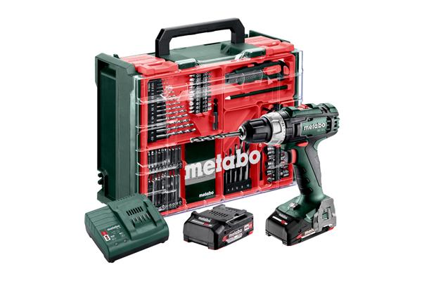 Metabo BS 18 L SET Mobilná dielňa 74-dielna. Aku vŕtací skrutkovač, 18V 2x2Ah LiPower, Nabíjačka SC 30, Plasto 602321710