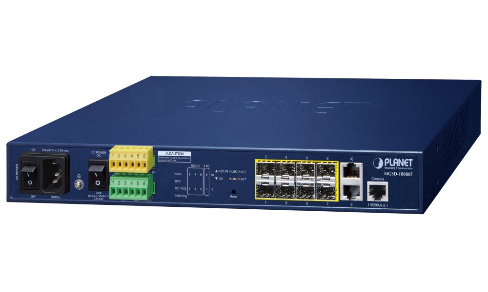 MGSD-10080F Metro switch 8x SFP(DDM) 100/1000Base-X, 2x 1000Base-T,AC+DC, DI/O, SNMPv3,IPv6, fanless