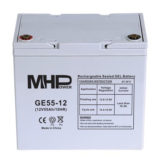 MHPower záložní Gelový akumulátor 12V/55Ah, Terminál T1 - M6, Deep Cycle GE55-12