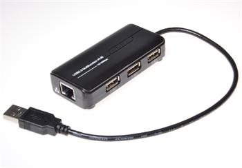 MicroConnect USB2.0 HUB 3-portový + Ethernet 10/100Mbps, bez ext. napájení, černý usbeth3b