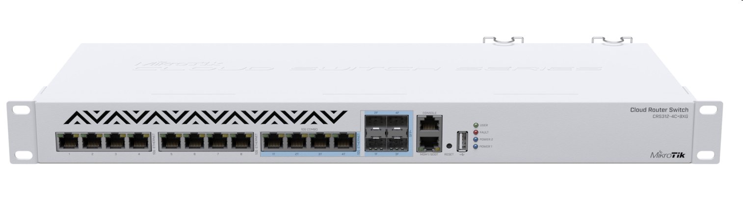 MikroTik Cloud Router Switch CRS312-4C+8XG-RM, 8x Gbit LAN, 4x 10 Gbit LAN/SFP+, USB, SwOS, ROS, L5