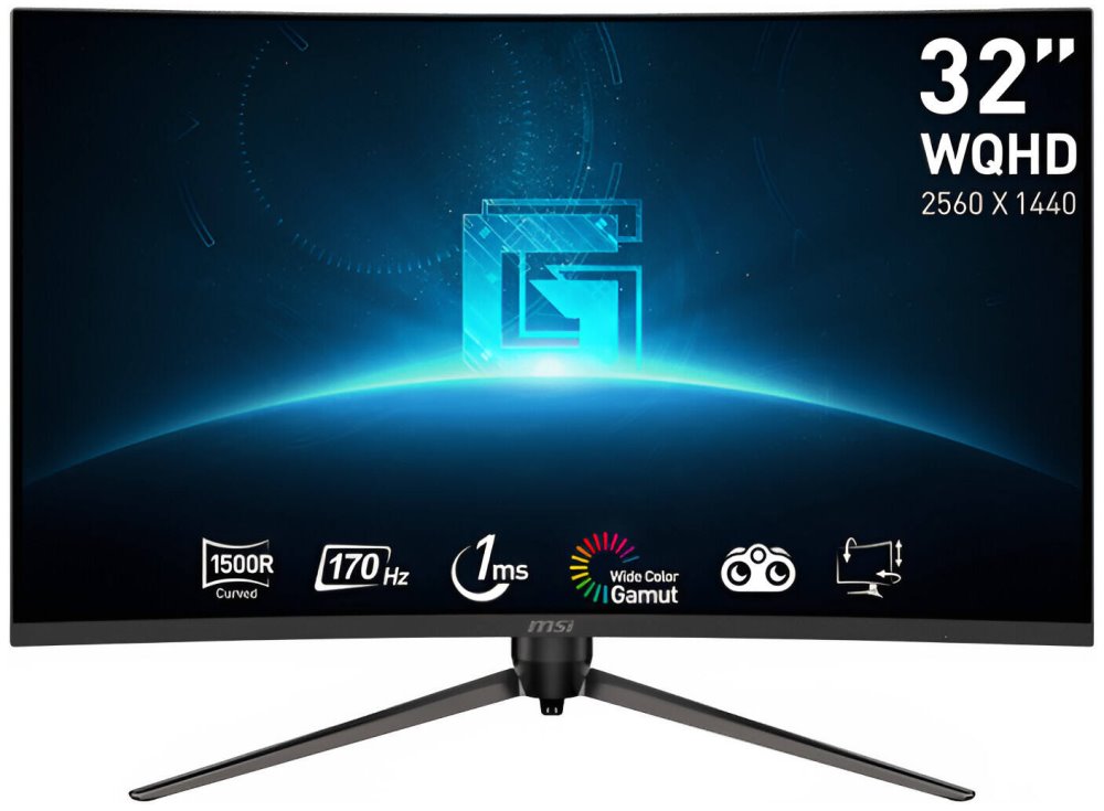MSI Gaming G32CQ5P/ 31,5"/ 2560x1440/ VA/ 1ms/ 170Hz/ 250cd/m2/ 3000:1/ HDMI/ DP/ VESA/ černý