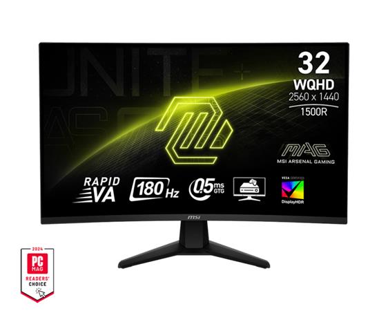 MSI Gaming monitor MAG 32CQ6F, 31,5" Rapid VA zakřivený /2560x1440 (WQHD)/180Hz/0,5ms/DP/2xHDMI/černá
