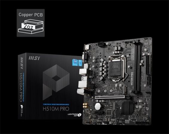MSI H510M PRO / LGA 1200 / Intel H510 / 2x DDR4 DIMM / M.2 / VGA / HDMI / DP / mATX 7D22-011R