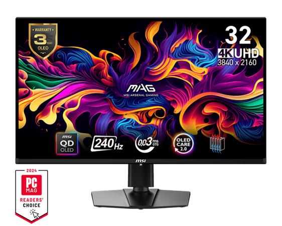 MSI MAG 321UPX QD-OLED gaming monitor 31,5" QD-OLED/UHD/240Hz/0,03ms/2xHDMI/DP/USB-C/Výšk.nast./Pivot/černá