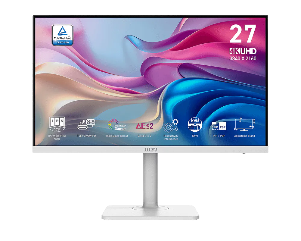 MSI Modern MD272UPHW/ 27"/ 3840x2160 / IPS/ 4ms/ 60Hz/ 400cd/m2/ 1000:1/ HDMI/ DP/ USB/ VESA/ bílý